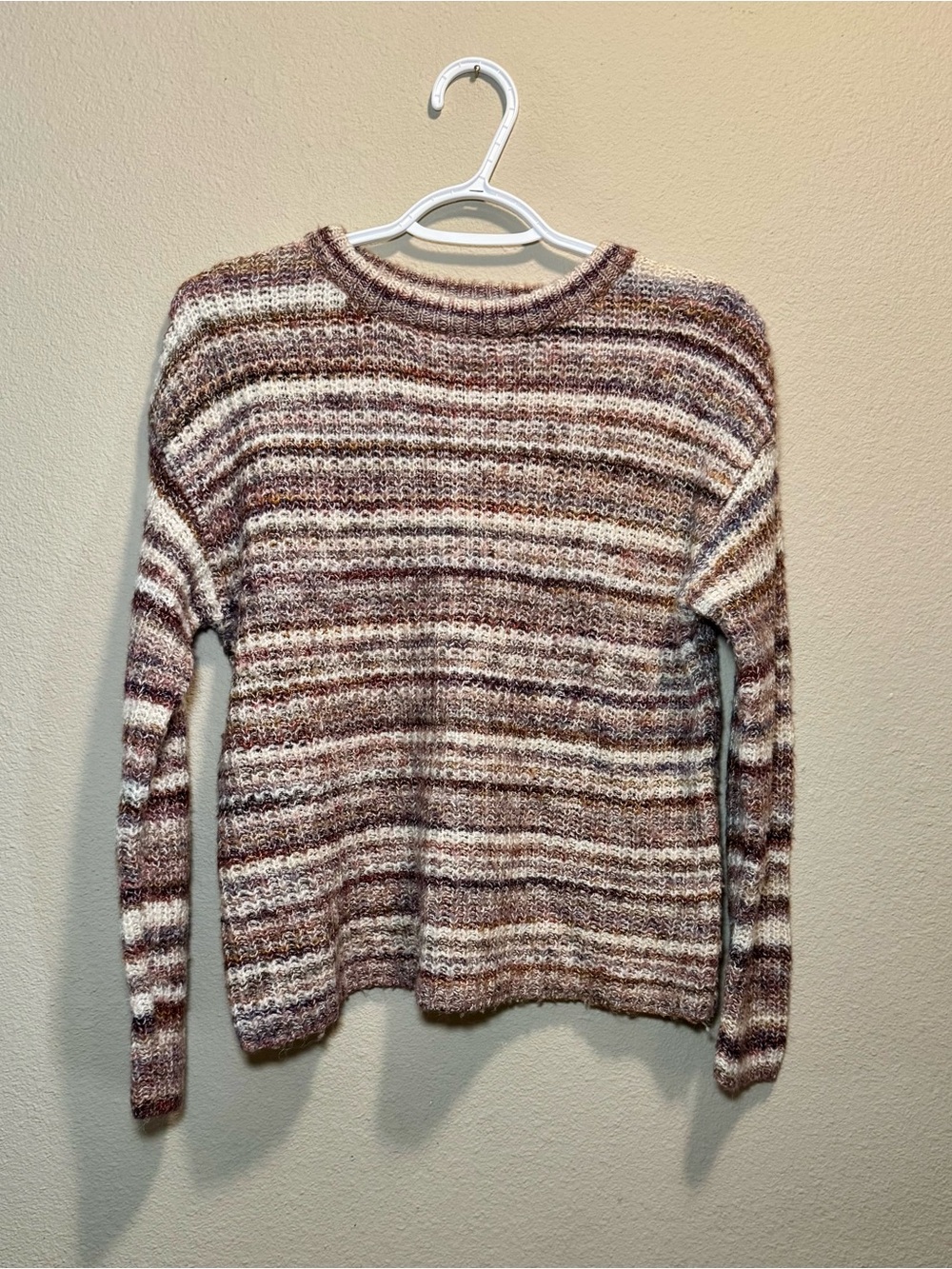 Natural Reflections Striped Crewneck Sweater - Cream & Brown